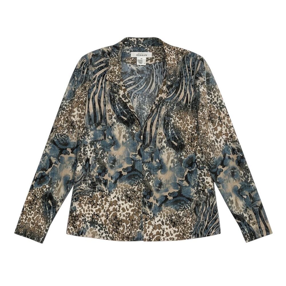Misook Vintage Animal Print Zip Front Jacket Blazer Stretch Medium - Picture 2 of 9